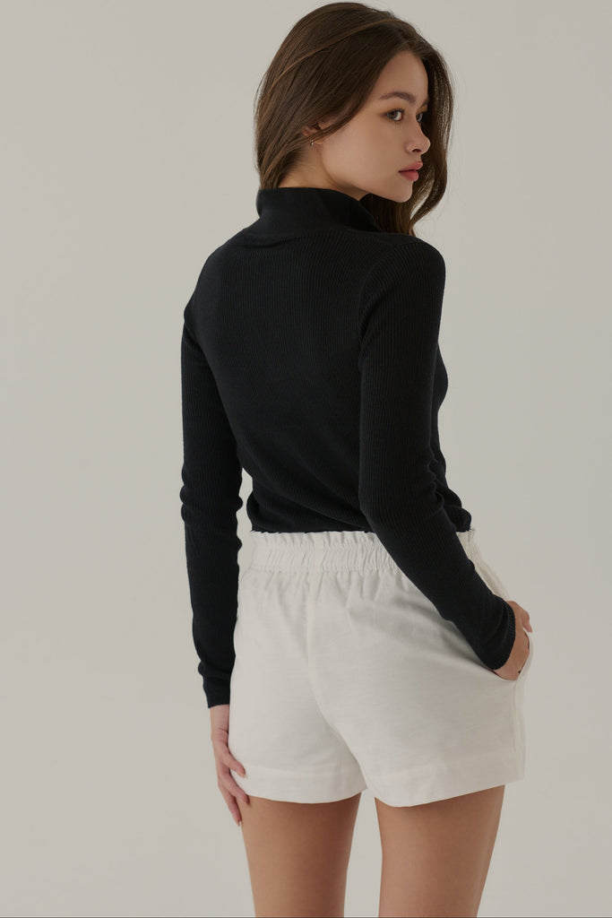 Join the meeting V neck knit top in black