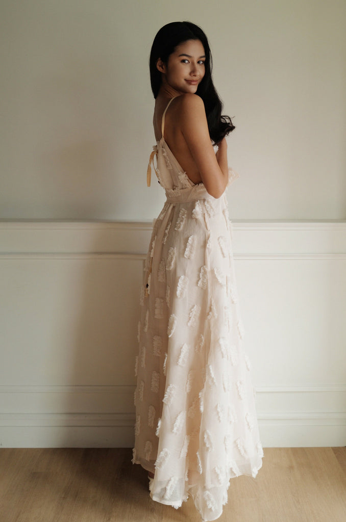 Tutu maxi dress with belt in Beige