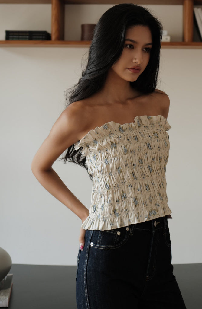 Floral print elastic top in floral