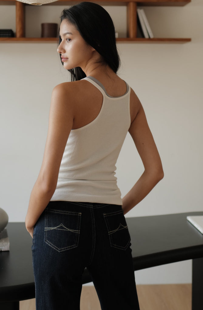 Soft line y-back tank in white/grey