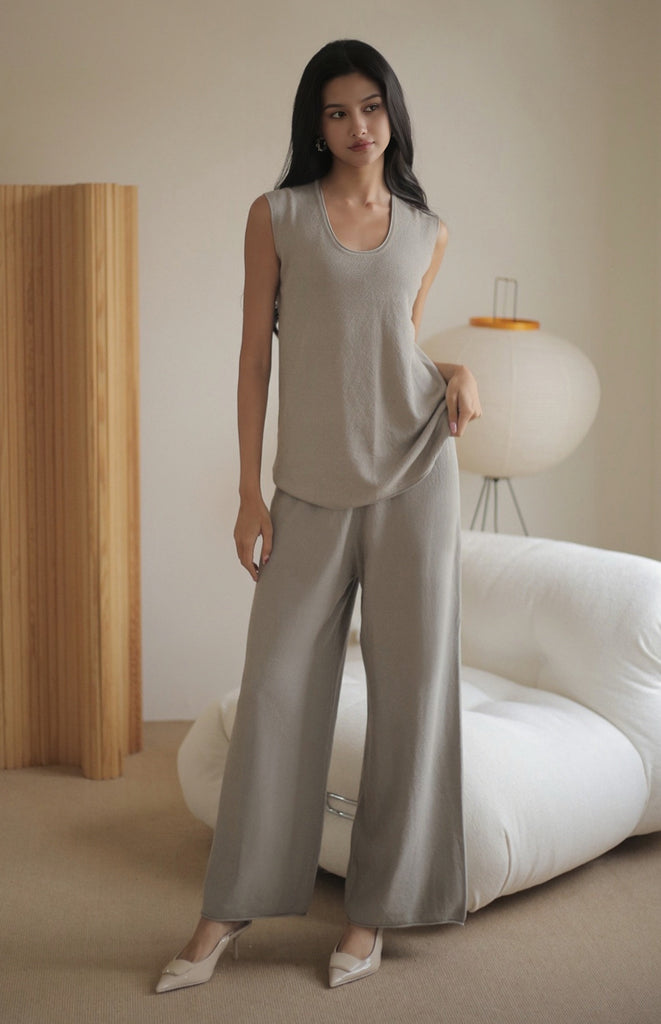 Gemma soft knit wide-leg pants in grey