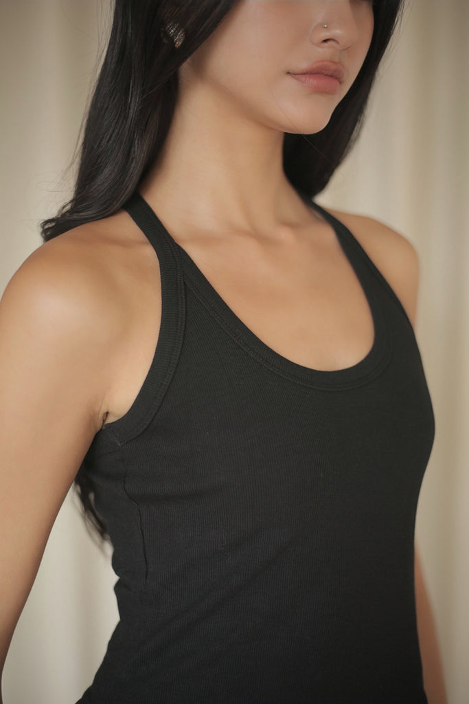 Twist back midi dress in black