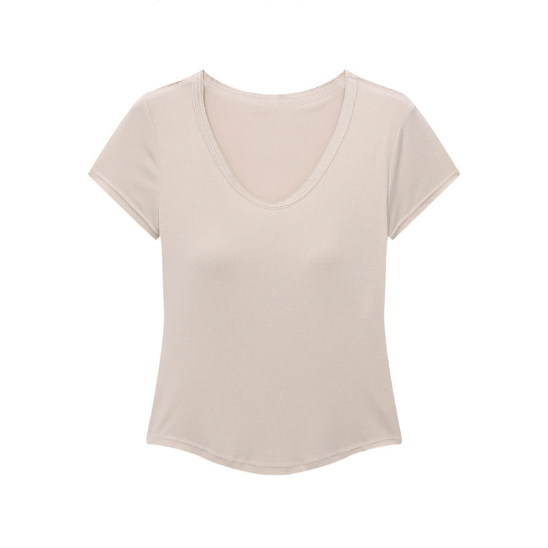Crew neck Tencel elastic bra Tee