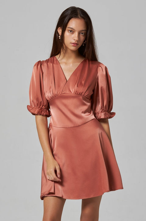 glorious glam silky ruching dress in coral pink