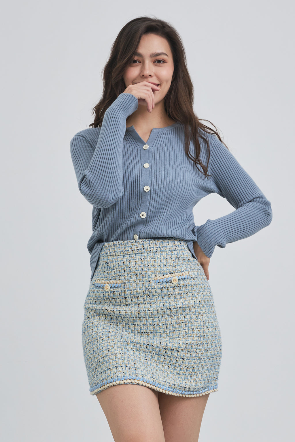 Judy tweed skirt with front pockets
