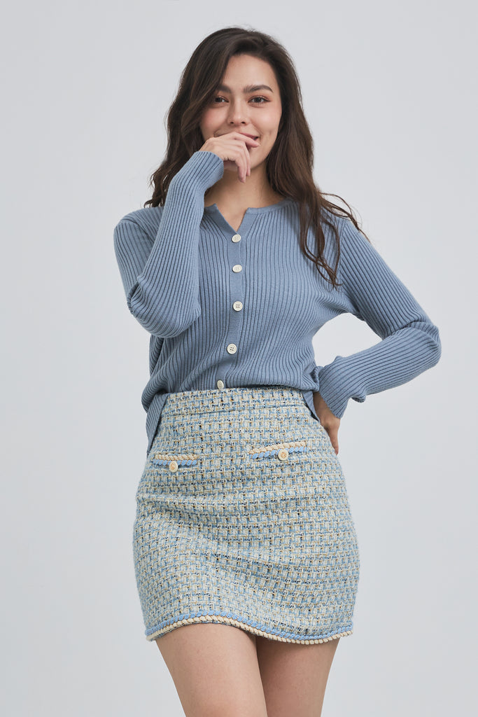 Judy tweed skirt with front pockets