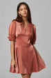glorious glam silky ruching dress in coral pink