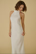 Dolly halter silky maxi gown in white