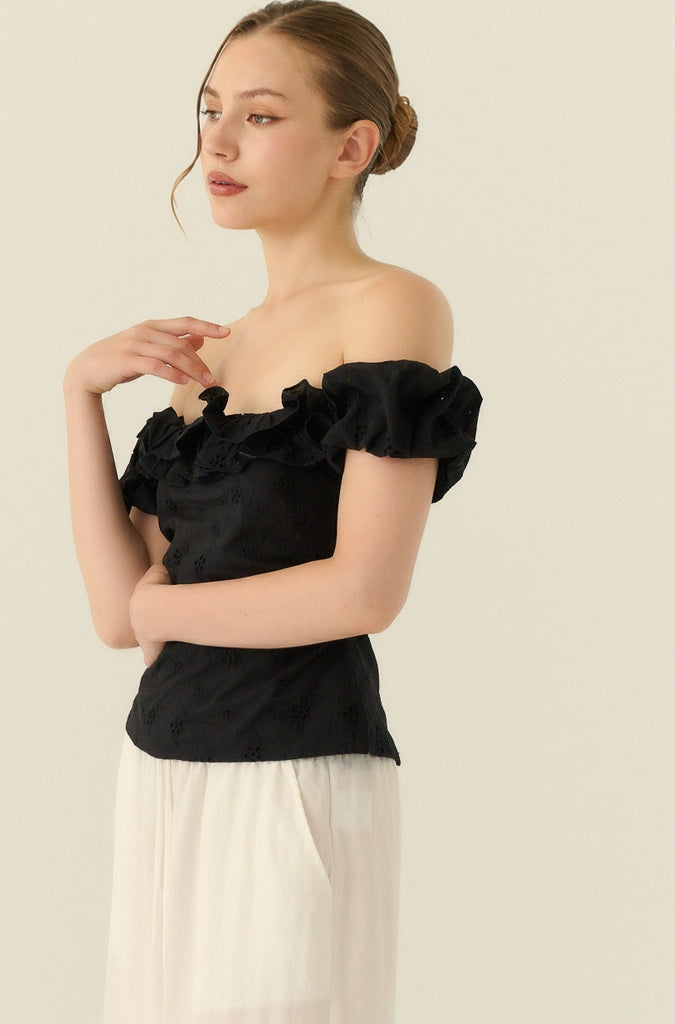 Summerwood off shoulde cotton top in black