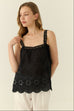 Embroidered cotton top in black