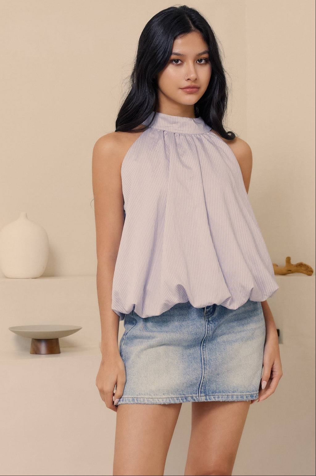 More than perfect bubble halter top in blue