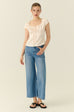 Square neck silk top in beige