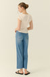 Square neck silk top in beige