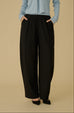 Wool blend elastic waist pants in black