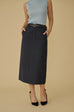 Finest look Wool blend midi skirt with belt in grey