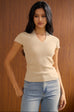 Sparkly v neck knit top in beige