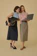Finest look Wool blend midi skirt with belt in grey