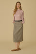 Finest look wool blend midi skirt with belt in beige