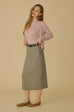 Finest look wool blend midi skirt with belt in beige