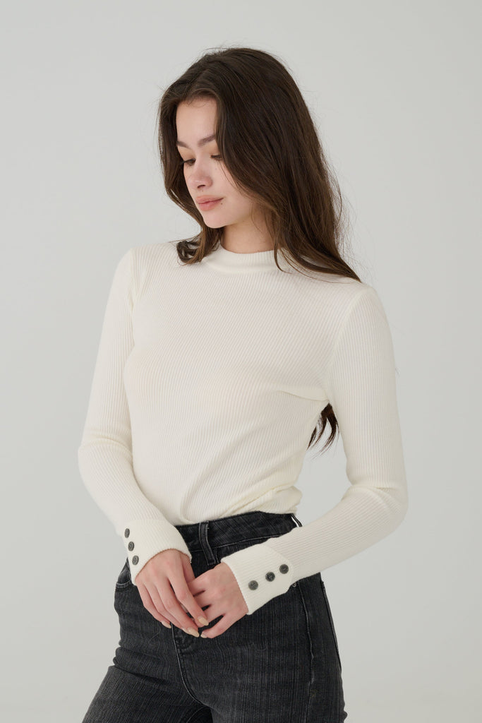 Pure Ease Knit Top in White/Grey/Navy