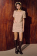 Vivienne puffy sleeves tweed dress in khaki