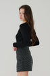 Pearl-Collar Knit Top Long Sleeves in Black