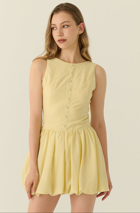 Cannes button down bubble dress in yellow