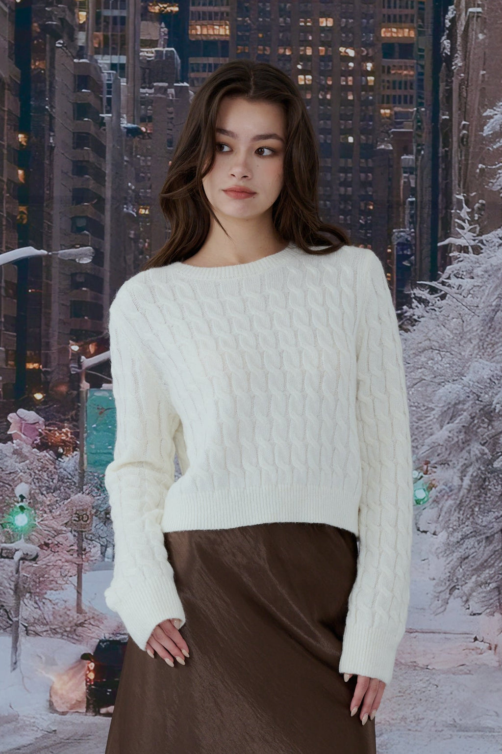 Reindeer Cable Knit Top in White