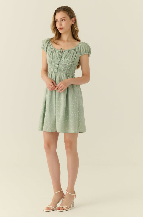 Green polka dots mini dress