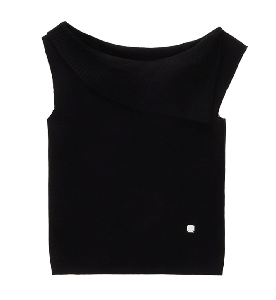 ONE SHOULDER SLEEVELESS KNIT TOP