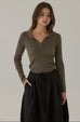 Join the meeting V neck knit top in grey