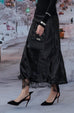 Ball gown lace layer satin skirt in black/brown
