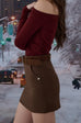 Kendall suede skirt with belt in Brown/Black/Grey