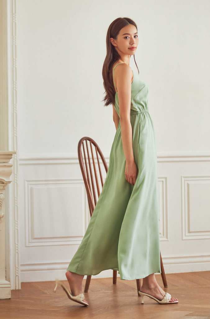 Missing calls elastic maxi dress green