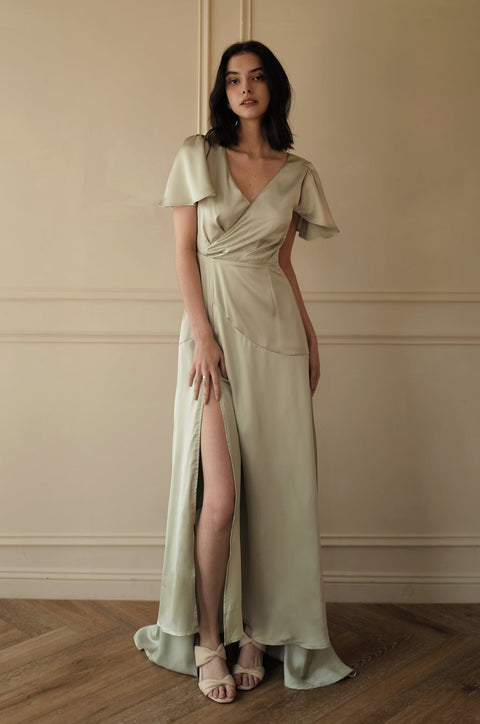 Yours is mine satin gown in green