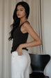 Buttoned ribbed knit tank in charcoal grey