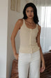 Buttoned ribbed knit tank in cream / white