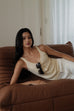 Buttoned ribbed knit tank in cream / white