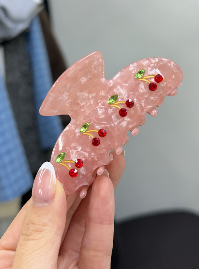 櫻桃帶鑽粉色小抓夾